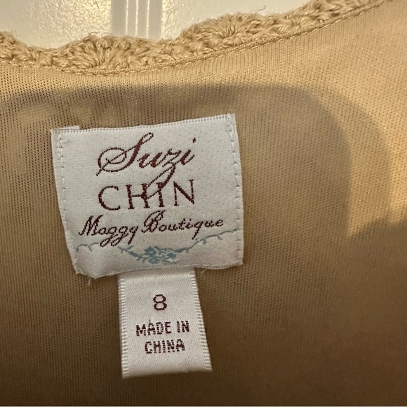 Vintage Long Sleeve Dress Crochet Bohemian Artsy Unique Black Tan Size 8 Medium - Picture 7 of 9